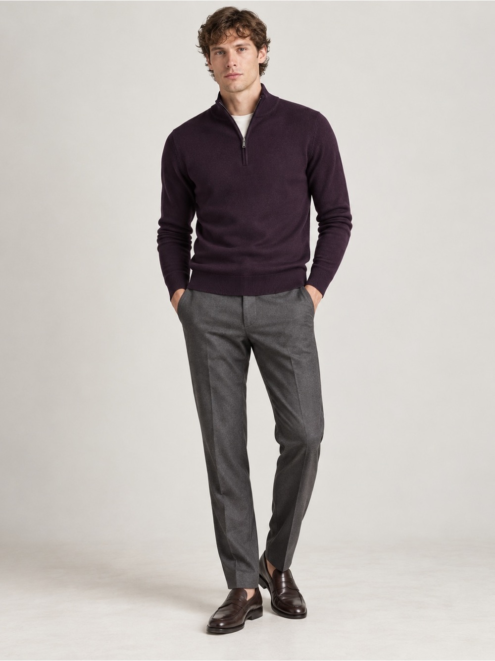 Club Monaco Men's Quarter Zip Pullover Sweater XS Dark Burgundy Mock Neck